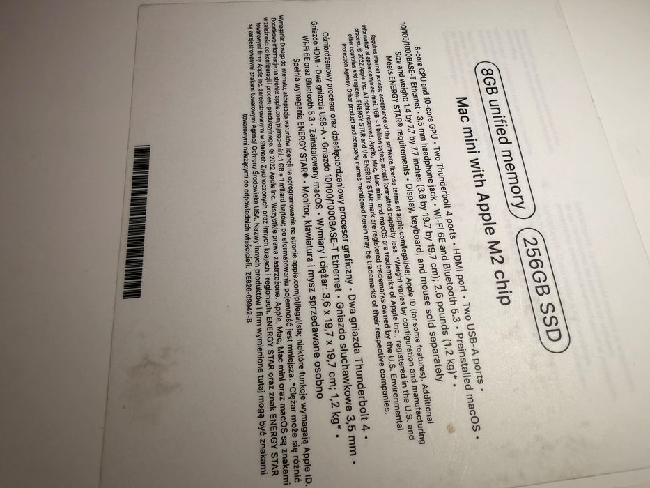 mac mini/8C CPU/10C GPU/8GB/256gb 2024 apple Wroclaw