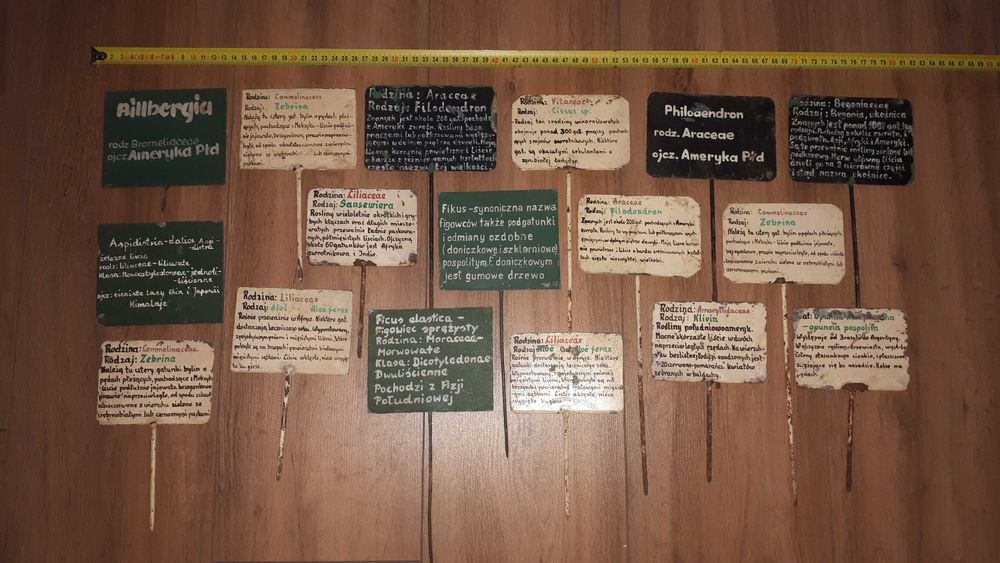 Stare tabliczki info. Botanika,znak,reklama, ogrod vintage,rekodzielo.