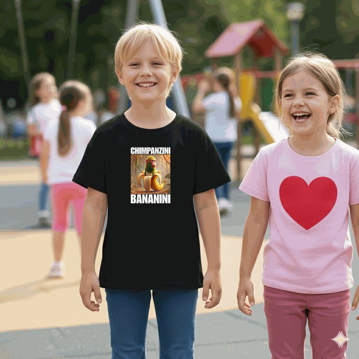 Koszulka dziecięca czarna chimpanzini bananini - Brainrot prezent 140