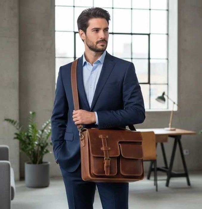 Męska torba skórzana vintage brązowa ramię messenger prawdziwa skóra