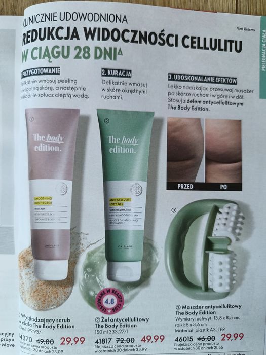 Zestaw antycellulitowy The Body Edition Oriflame: scrub+masażer. Nowe