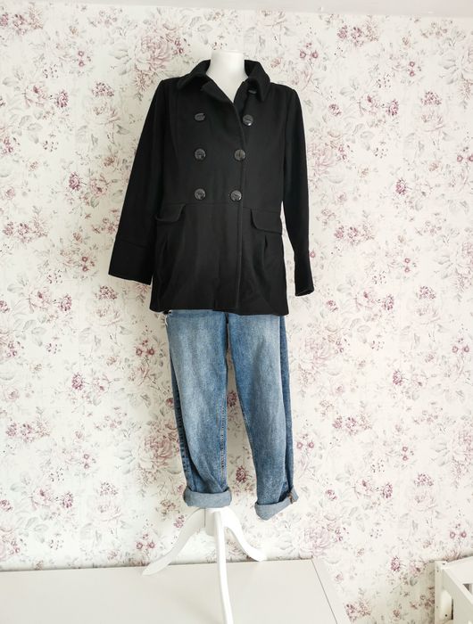 Czarny wełniany płaszczyk, xl/42, John Rocha, jesienny, wiosenny, xl