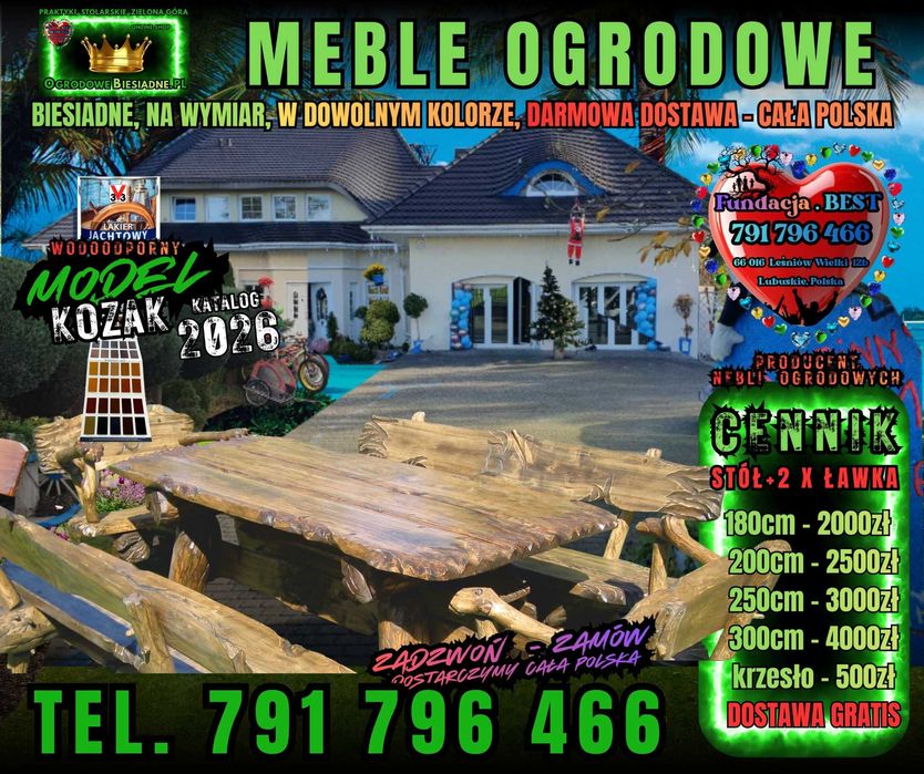 Meble ogrodowe drewniane na wymiar z dostawą gratis od ręki PRODUCENT