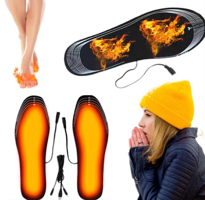 PODGRZEWANE WKŁADKI wygodne lekkie do butów grzewcze usb czarne 35–46