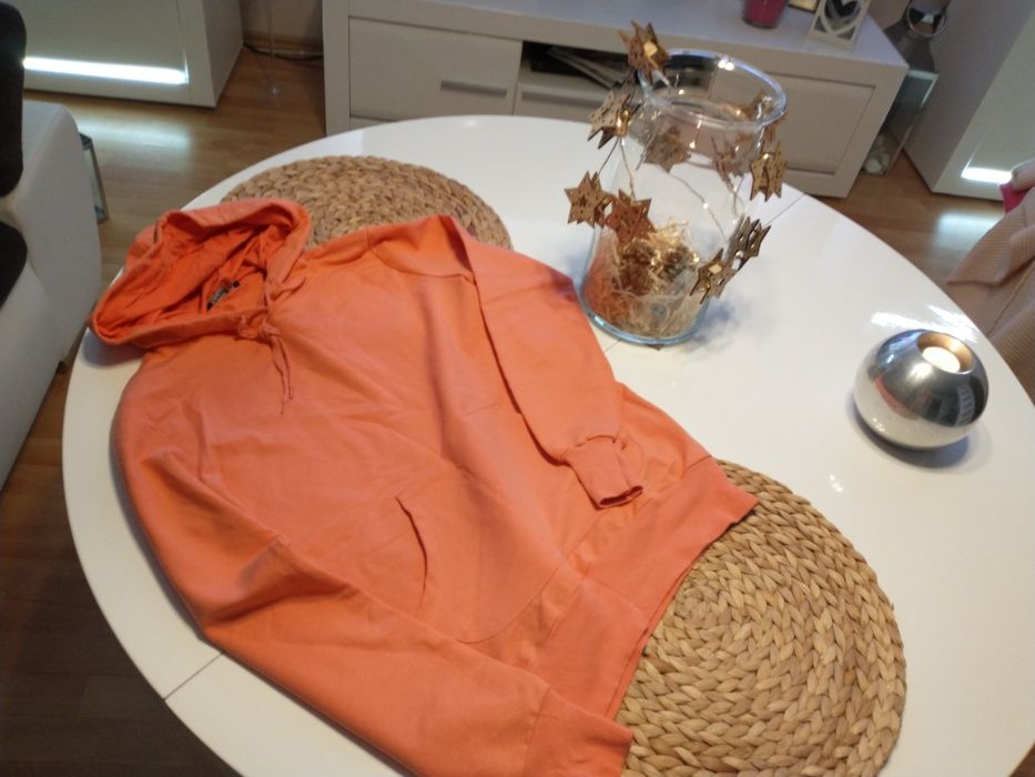BLUZA kangurka-damska-piękny koralowy kolor-neon-M (38)