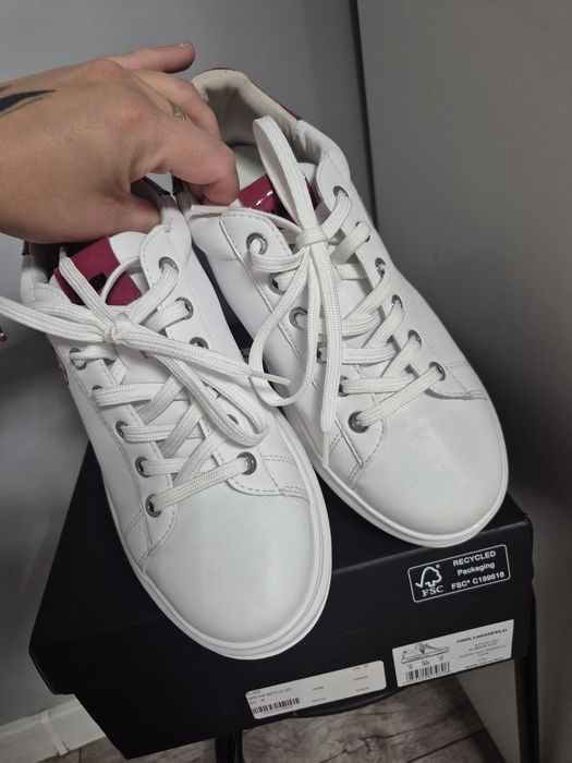 Karl Lagerfeld Kapri Ikon Sketch Lo Lace sneakersy białe burgundowe r. 38