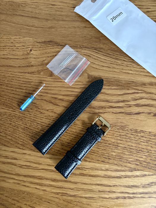 Черный кожаный ремешок для часов 20мм шкіряний ремінець на годинник