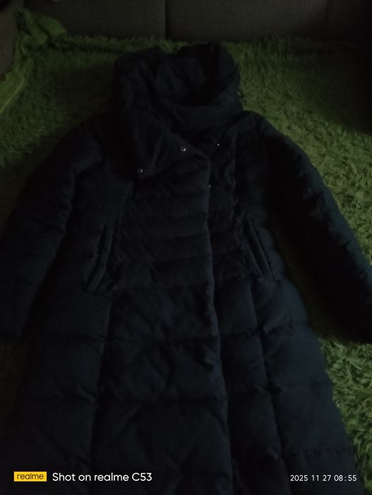 Пальто пуховик довге дуже тепле колір темно-синій