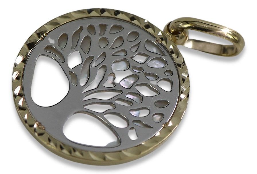 Złota zawieszka 14k 585 drzewko szczęścia z masą perłową cpc034yw W