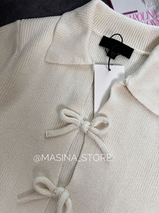 Нова кофтинка Zara S, M молочна біла оригінал з бантиками