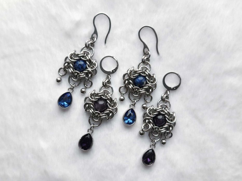 Kolczyki chainmaille CIEMNY AMETYST gothic elf stal chirurgiczna
