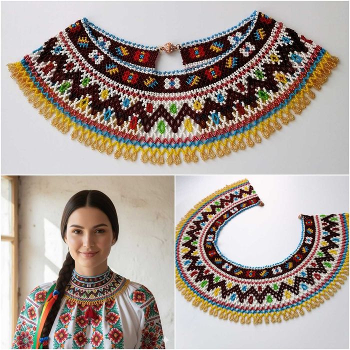 Якісне українське намисто з бісеру силянка широка ручної роботи