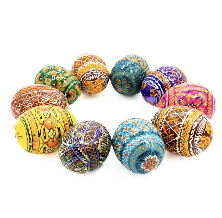PISANKA PISANKI drewniane recznie zdobione dekoracja wielkanocna 10szt