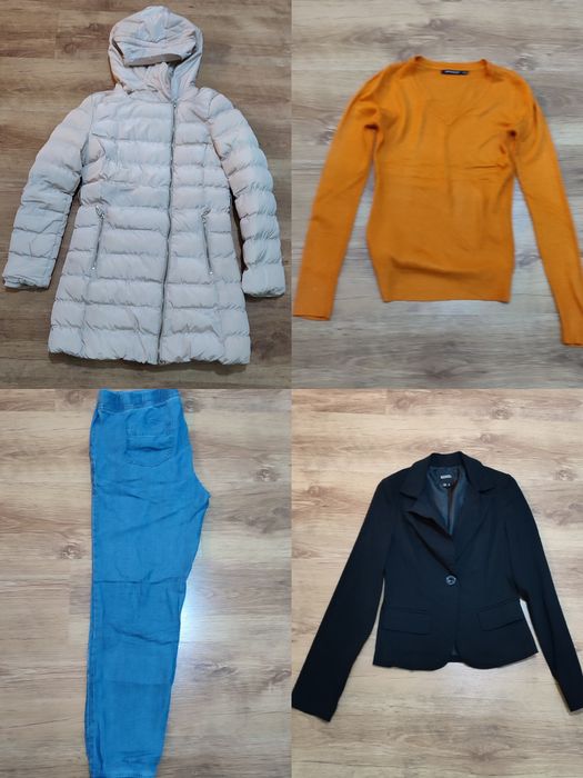 Zestaw kurtka zimowa, sweter, spodnie, żakiet