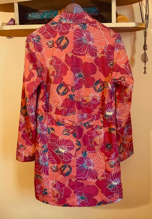 płaszcz fransa krótki cienki pomarańcz kwiaty 38