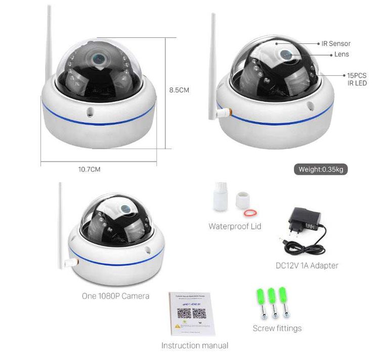 Беспроводная купольная IP камера 2MP WiFi ONVIF SmartHD IR iCSee/XMEye