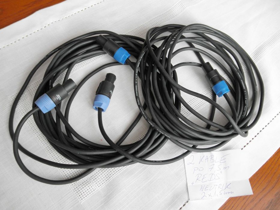Przewody do kolumn, kable głośnikowe REDS 2x 1,5mm. SPEAKON 2 x 7,5m.