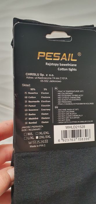 Bawełniane rajstopy damskie bawełna 95% czarne 2xl/3xl miękkie ciepłe