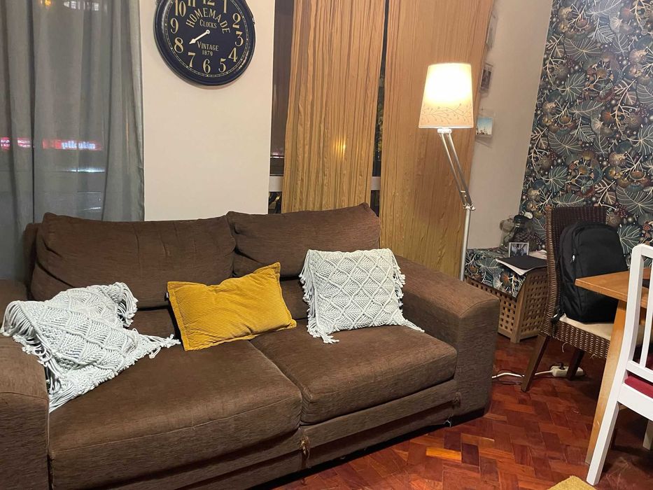 Sofá Castanho de tecido, extensível 202 cm - 3 lugares