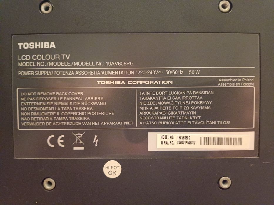 TV Toshiba Modelo 19AV605PG