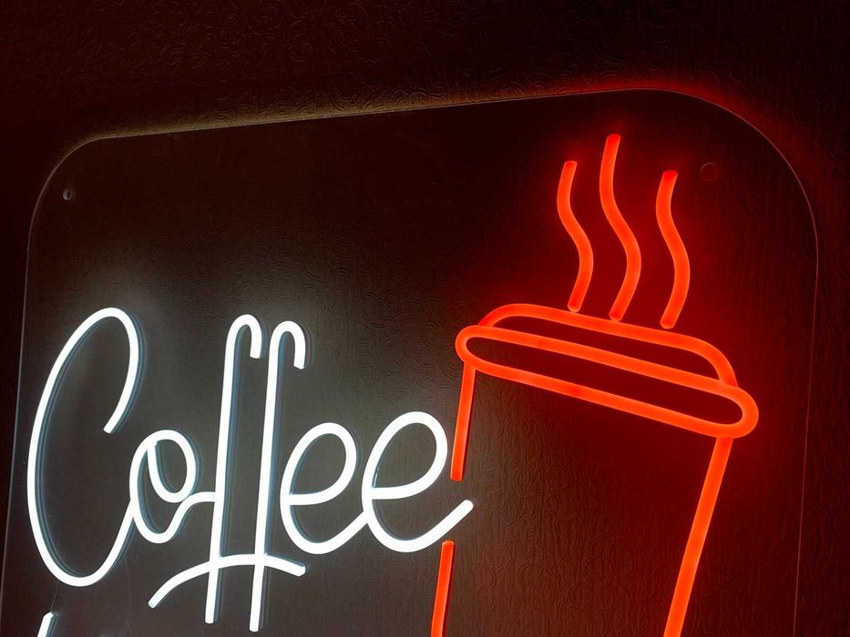 Вивіски кава, неонова вивіска на замовлення, неоновая вывеска кофе