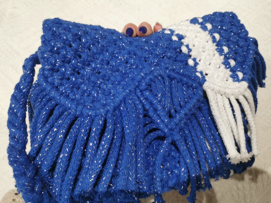 Torebka makramowa niebieska handmade