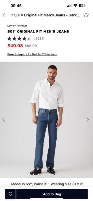 Джинси Levi’s 501.  W36 L32