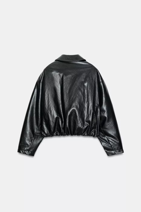 Чорний бомбер з екошкіри від zara / черный бомбер с экокожи зара розмір L