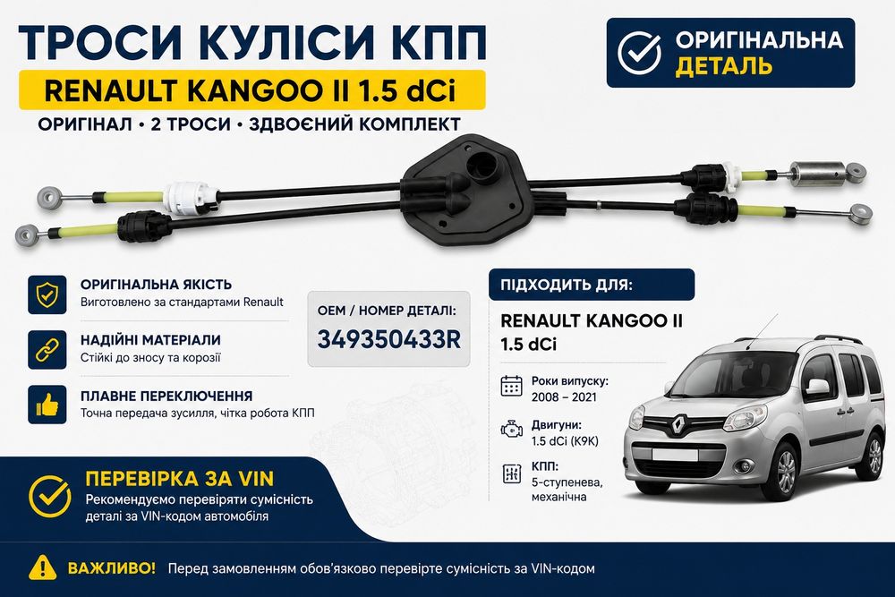 Комплект тросів куліси КПП Renault Kangoo II 1.5 dCi 2009– оригінал, 2 троси