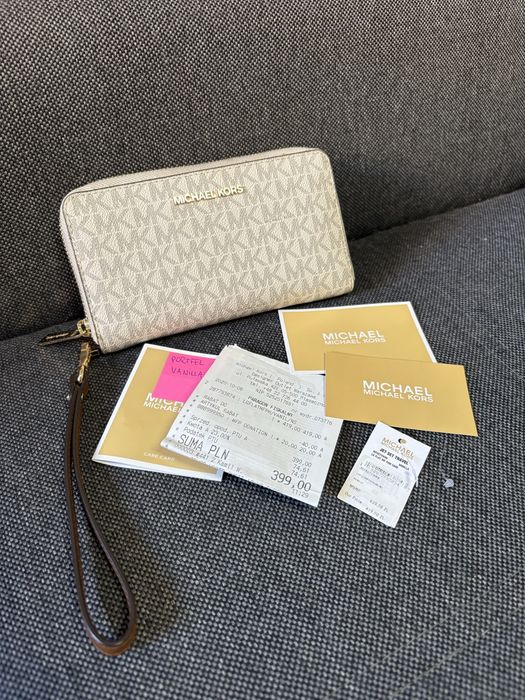 Michael Kors portfel Jet Set monogram Vanilla rachunek metki ŚREDNI