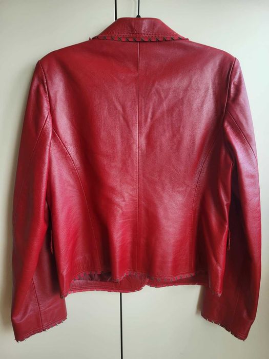 Casaco Couro Vermelho com Farripas Castanhas (NOVO)