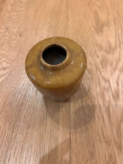 Pękaty wazonik ceramiczny vintage PRL | Brąz / Miód | Szkliwo zaciekowe
