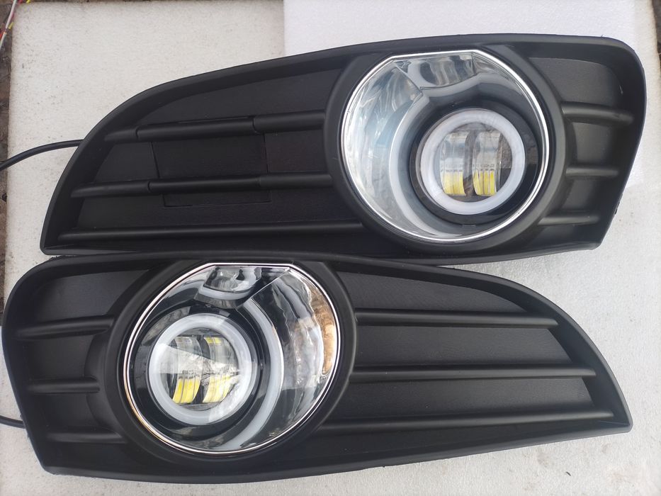 LED противотуманки + дхо с решётками для Джили МК, MK NEW, МК2, МK CROSS.