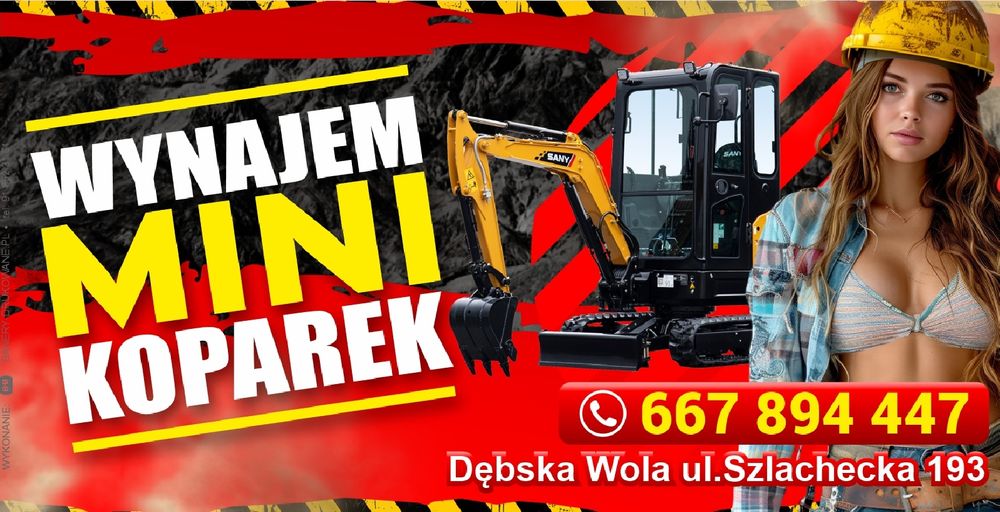 WYNAJEM Mini Koparka Minikoparek Młot Wiertnica Chwytak WOZIDŁO