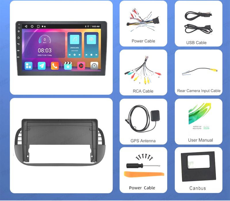 RÁDIO GPS ANDROID 13 FIAT 500 07-15