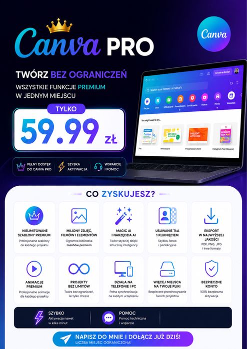 Canva Pro na Rok | Dostęp 24/7 | 59,99 zł