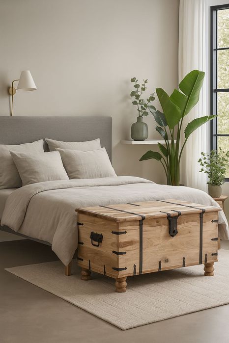 Skrzynia stara drewno surowe kolonialna ława kufer stolik okucia boho