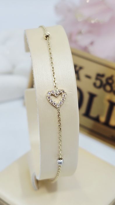 Złota bransoletka z sercem próba 585 14k