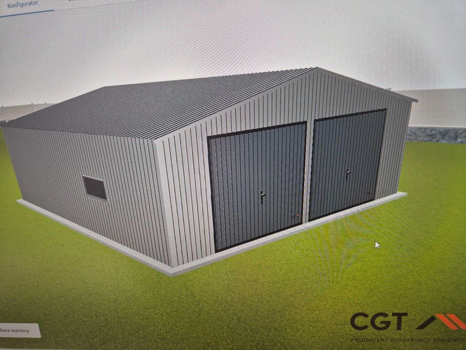 Garaż blaszany 8x8 dach dwuspadowy. Bramy Uchylne 2,30m wysokie