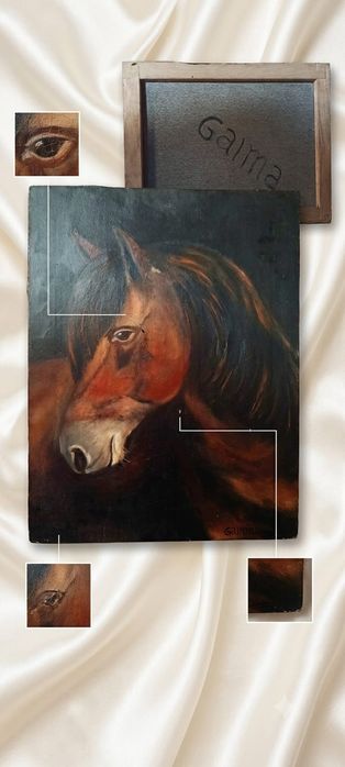 Pintura a Óleo sobre Madeira - Retrato de Cavalo (Assinado "Galma") | Peça de Acervo
