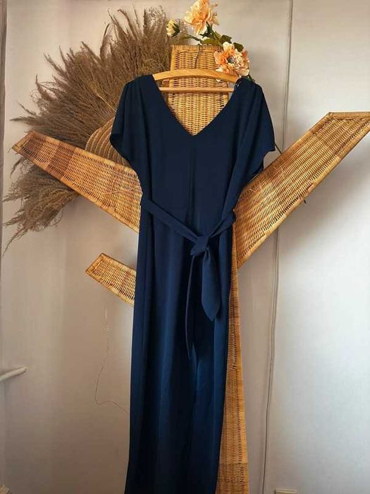 długa maxi sukienka granatowa z rozcięciem XL wesele