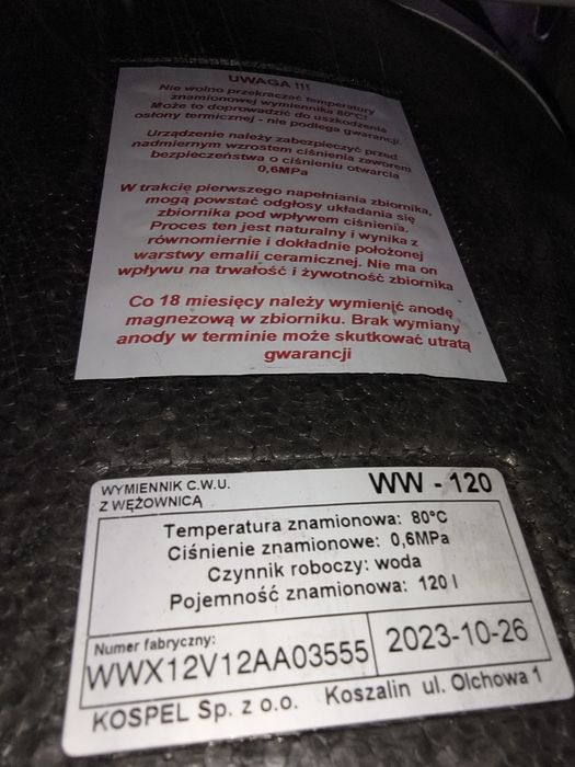 Bojler kospel 120l +grzałka