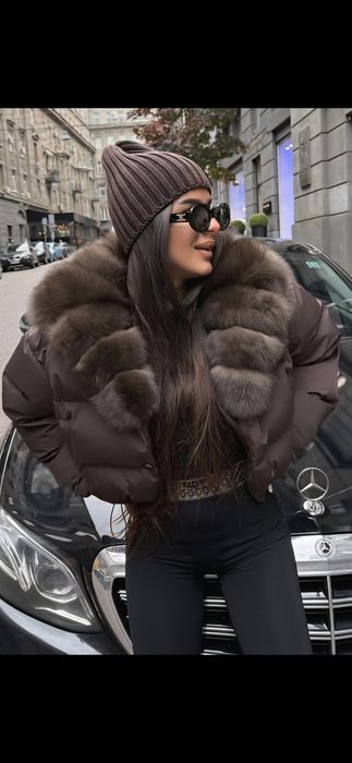 Kurtka puchowa bomberka czekolada M