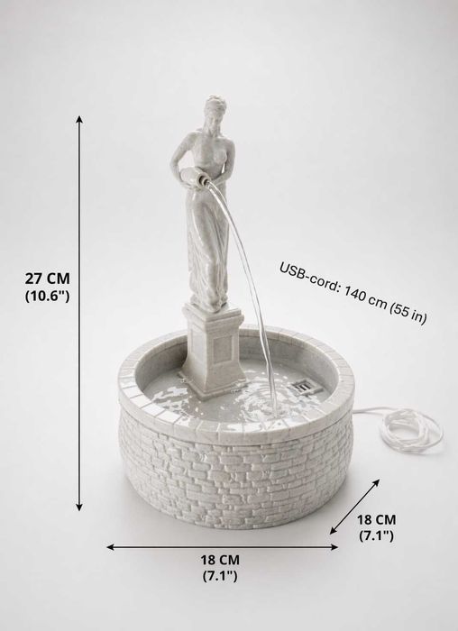 Fonte interior estilo mármore com estátua, presente único zen
