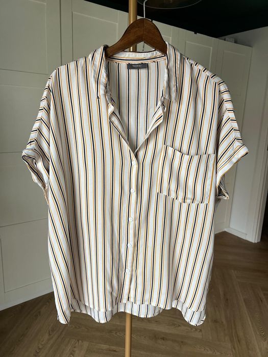 Biała koszula w żółto granatowe paski z wiskozy rozmiar 48 marki C&A