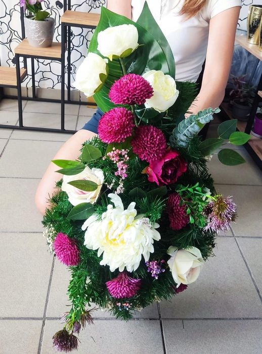 Komplet wiązanka stroik sztuczne kwiaty kompozycja na grób cmentarz