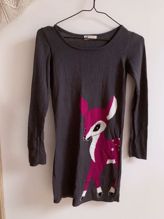 Sukienka z dzianiny, swetrowa, H&M, roz. 146/152 cm, Bambi