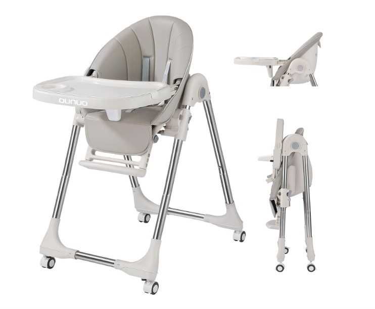 Krzesełko do karmienia OUNUO składane, bezpieczne, szare