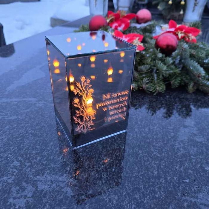 ZNICZ LED LAMPION na GRÓB cmentarz efekt nieskończonego ognia