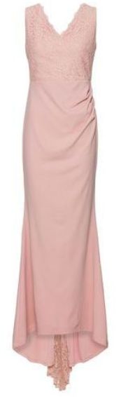sukienka pudrowy róż długa z trenem z koronki